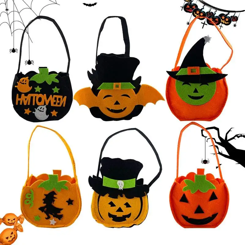 

Trick Or Treat Bucket 6pcs Reusable Canvas Candy Tote Bag Candy Basket For Kids Ghost Goody Bag For Halloween Party Favor Grocer