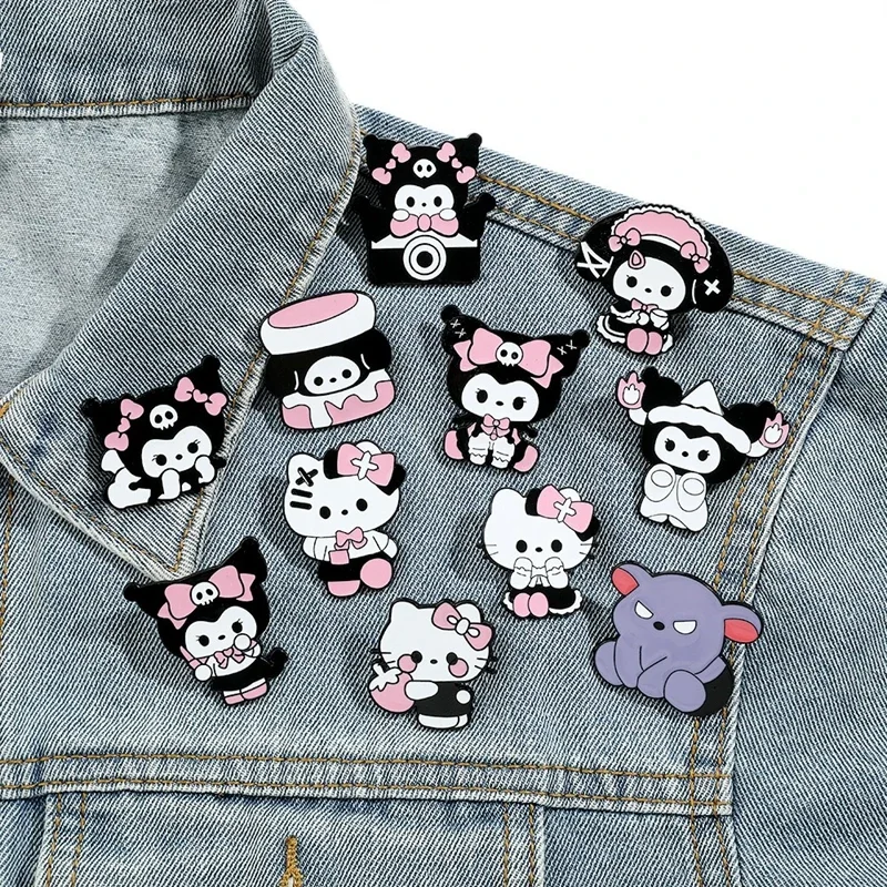 Японский милый мягкий металлический значок Sanrio KT Cat Kuromi брошь из - Цена: 259