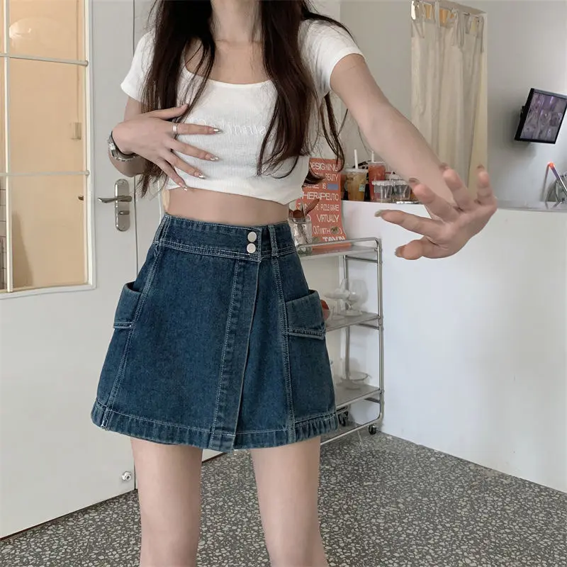 Новые модные высококачественные облегающие джинсовые шорты с высокой талией, женские милые трапециевидные джинсовые шорты в Корейском стиле Hakama для девушек