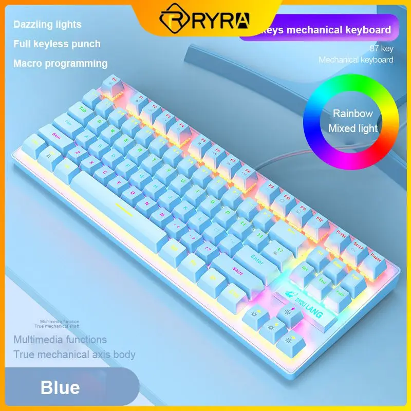 

RYRA Gaming Keyboard Wired Keyboard 87 Keys Switch Gaming Keyboards 7-Color RGB Backlit Light Wired Keyboard For Laptop Desktop