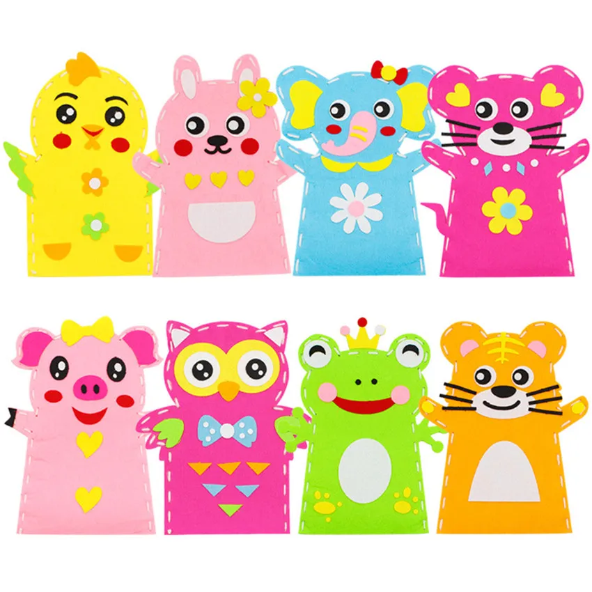 2PCS/lot Kids DIY Hand Puppets Felt Toys Children Cartoon Animal Gloves Handmade Sewing Kit Educational Art And Carft Toy Gifts