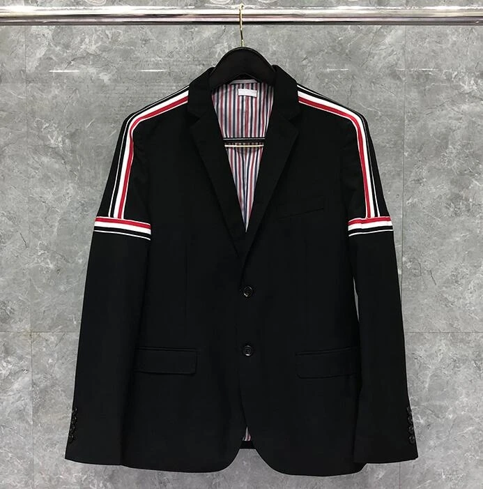 

Men Blazer Fashion New Formal Blazer Men British Casual Suit Men's Jacket Spring Single Breasted Shoulder Striped Wool Coat