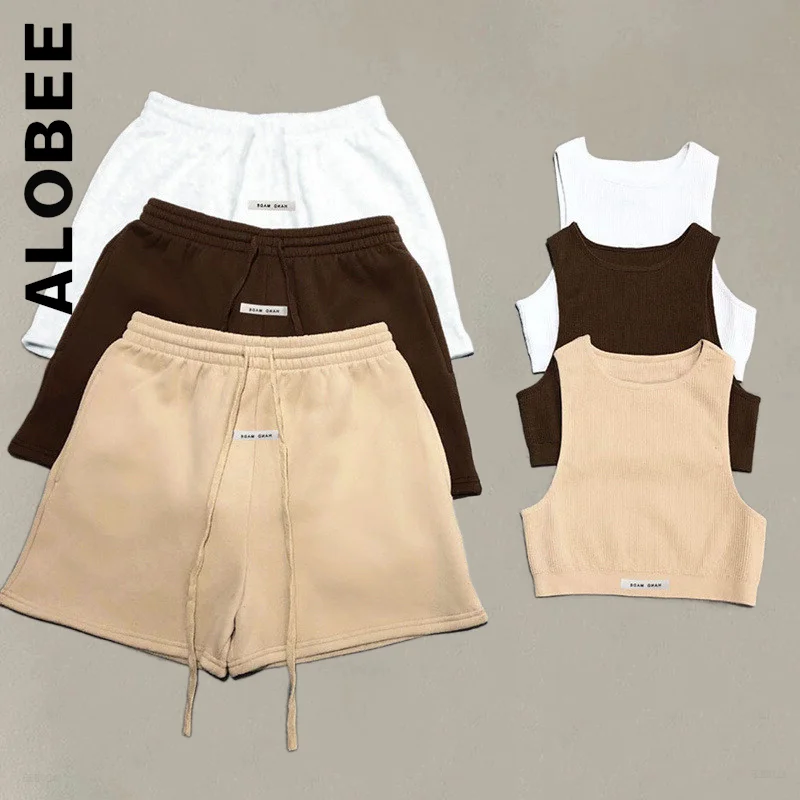 

Alobee New Women Set Party Short Pants Ribbed Skinny Tank Sporty Solid Letter Two Piece Set Soft Female Women's Tracksuit Set