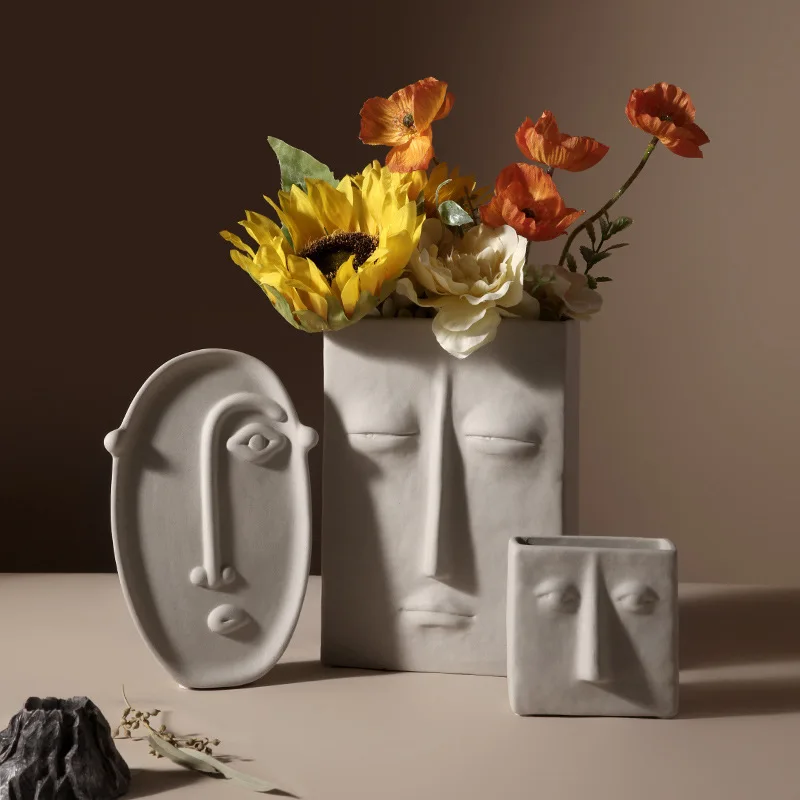 

Креативная керамическая ваза-лезвие, имитация цветов, художественное оформление лица, для гостиной, домашнее украшение, ваза для растений