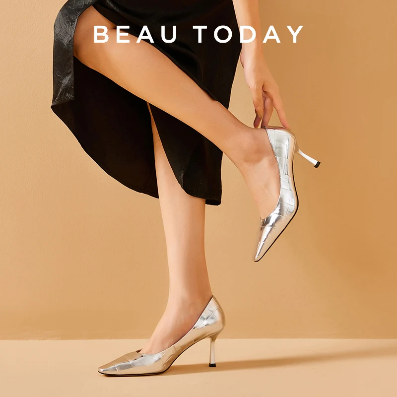 

Beautoday/женские туфли с острым носком на шпильках из натуральной коровьей кожи; Изящные 2023 с натуральным камнем; Женская обувь для банкета; 16031 ручной работы
