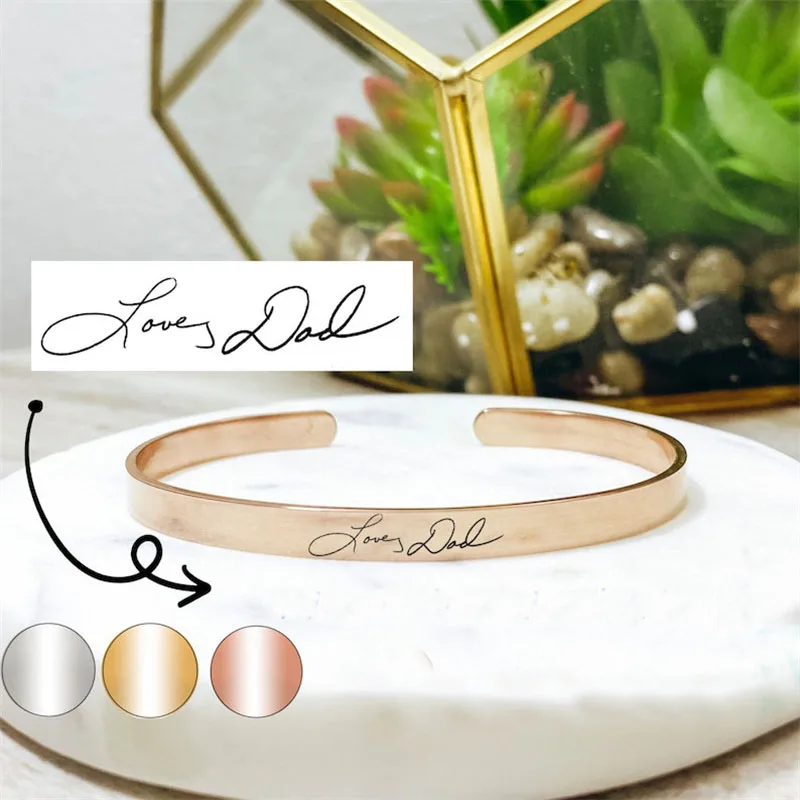 

Personalized Custom Handwriting Opening Cuff Bangle Actual Handwriting Bracelet For Lovers