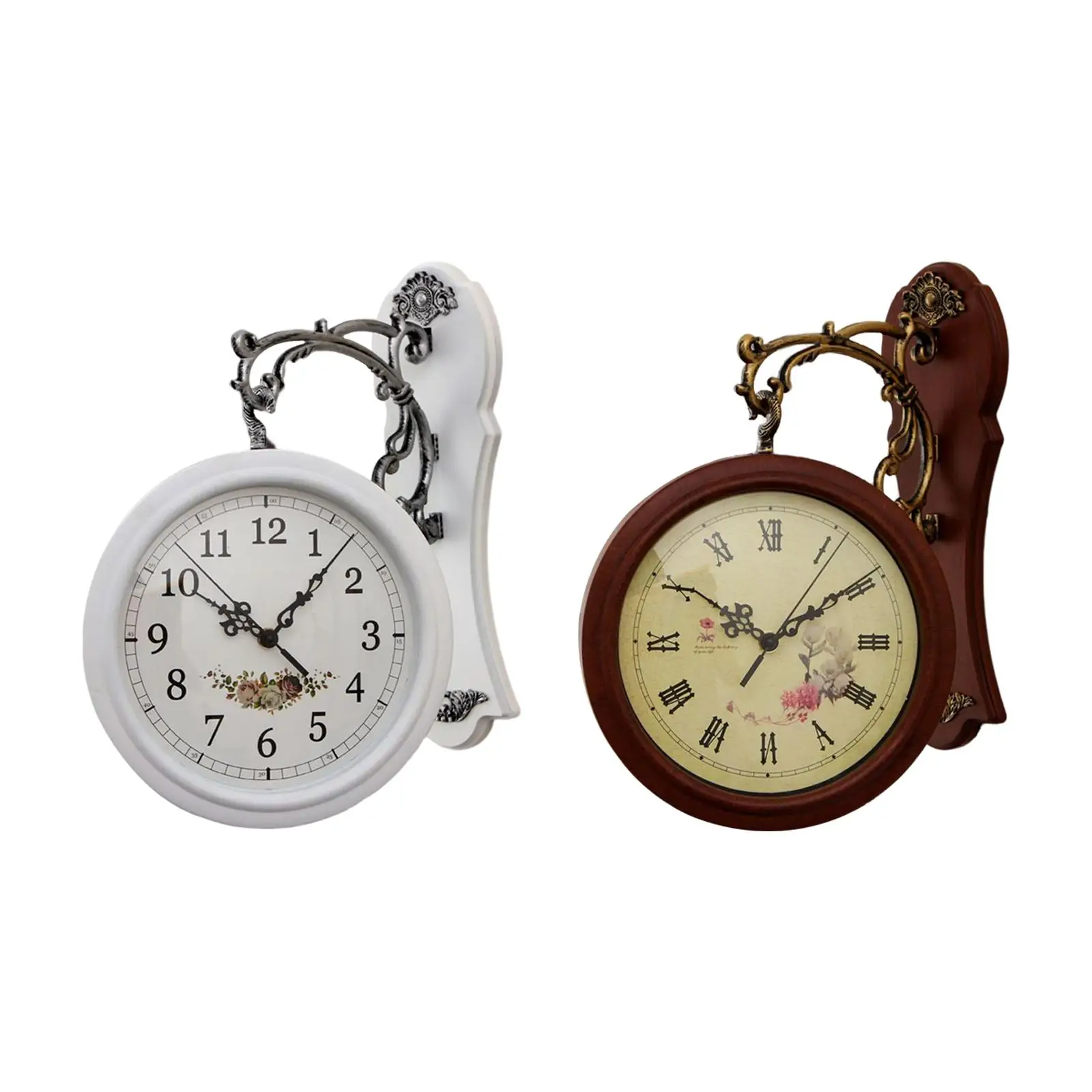 

Classic Double Sided Wall Clock Hanging Clocks Art Clock Decorative Battery Operated Two Faces Clock for Patio Study Living Room