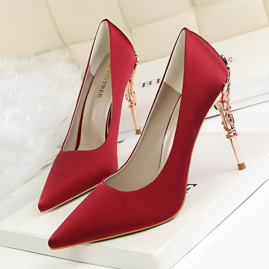 

Ladies High Heels Sandals Satin Solid Color Pointed Stiletto Low Top Heightened Non Slip Shoes Wedding