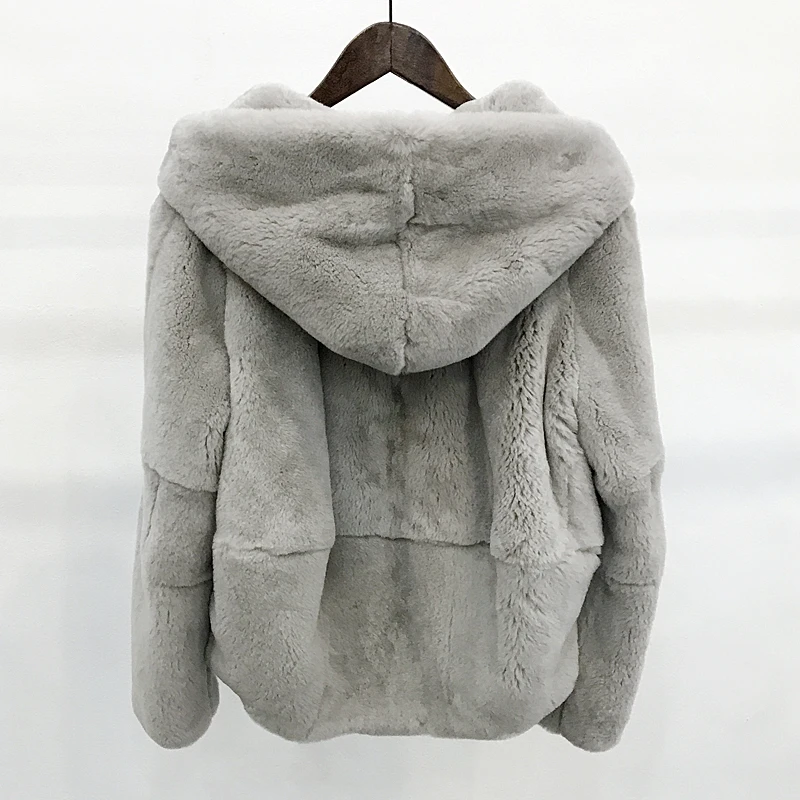 2022 full fur natural real rex fur coat women's winter clothing short hoodie long-sleeved jacket outerwear oversize coat