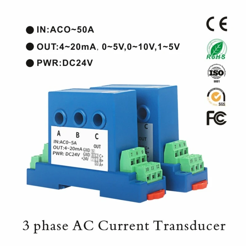 

3 Phase Current Transmitter 4-20ma 0-5v 0-10v Analog output Perforated Three Phase Ampere Signal Transducer