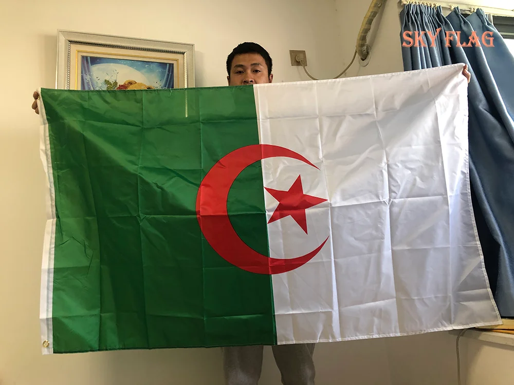 SKY DRAPEAU Haute Qualité ALG Algérie Drapeau 90x150 cm Suspendu Polyester Algérie drapeau National drapeau bannière activité de bureau défilé