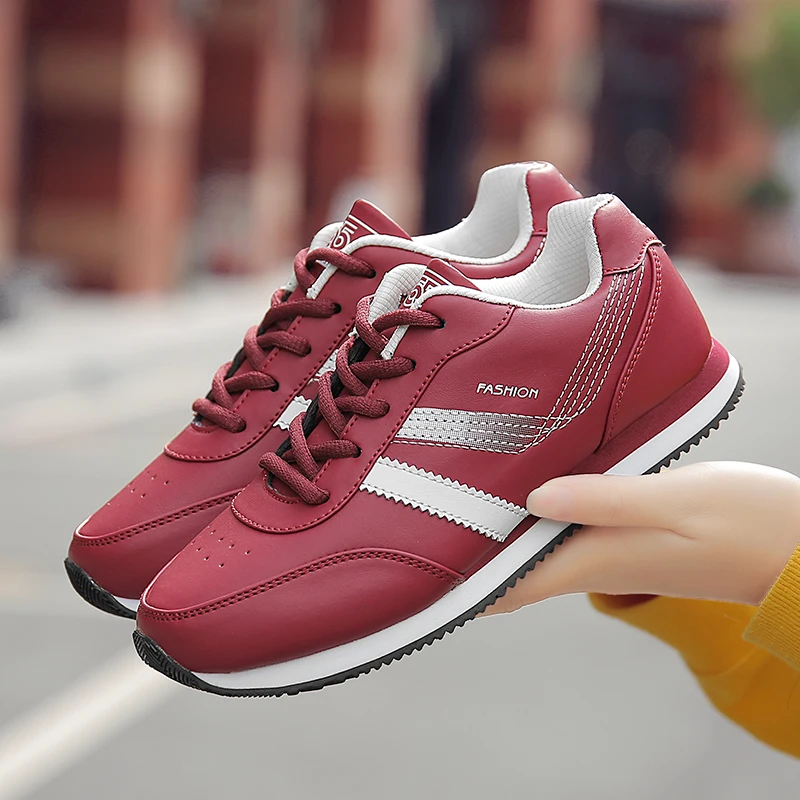 Sneakers Women 's Running Shoes PU Outdoor Tennis Sports Shoe with Pores Casual Walking Footwear Zapatos De Cuero Artificial