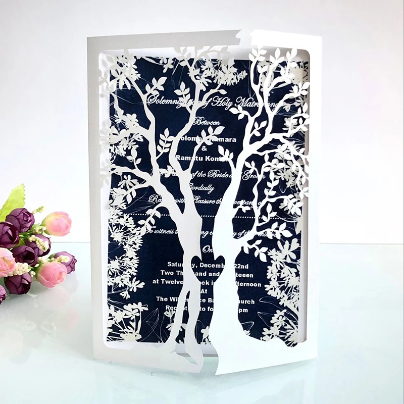 

100Pcs Laser Cut Life Of Tree Wedding Invitations With Envelopes Pocket Invite Greeting Cards Marriage Anniversary Party Supply