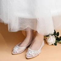 topqueen women flat beach shoes wedding bride shoes comfortable lace mesh fashion hand embroidered beads female pointed toe a98