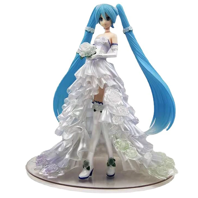 

19cm Anime Hatsune Miku Action Figure Virtual Singer Miku White Wedding Flowers Kawaii Girl Doll Collectible Model Toys Gift