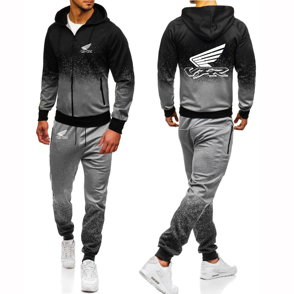 

2023 VFR Racing Brand Men Gradient Zip Cardigan Suit Tracksuits Spring Autumn Hoodie Trousers Fitness Casual Clothing Set