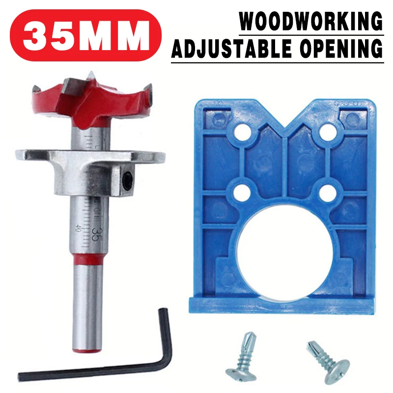 

35mm Adjustable Hole Opener Cabinet Door Center Point Drill Bit Woodworking Hinge Positioning Guide Tool