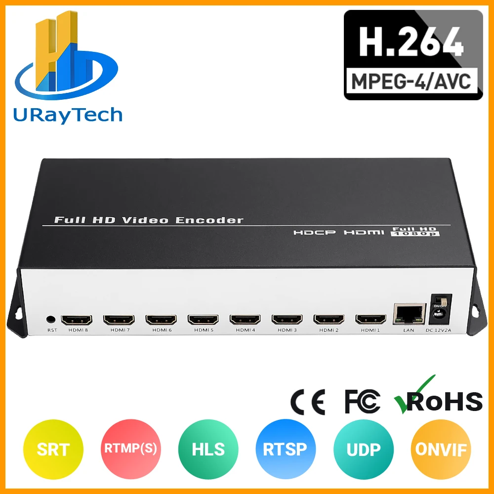 

MPEG-4 H.264 8 каналов HD 1080P HDMI видеокодер RTMP RTSP M3U8 RTMPS мультикодер для прямого эфира 8Ch HDMI к IP передатчику IPTV