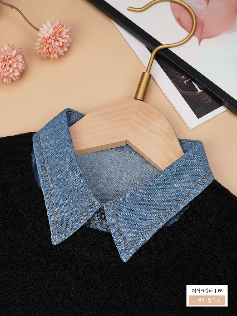 Джинсовый съемный воротник Женская универсальная осенне-зимняя блузка со