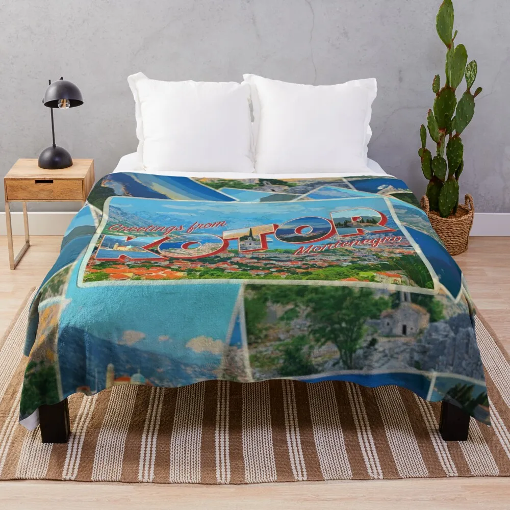 Приветства из Котора в Черnogри Винтажный стиль ретро сувенирное одеяло Мягкие