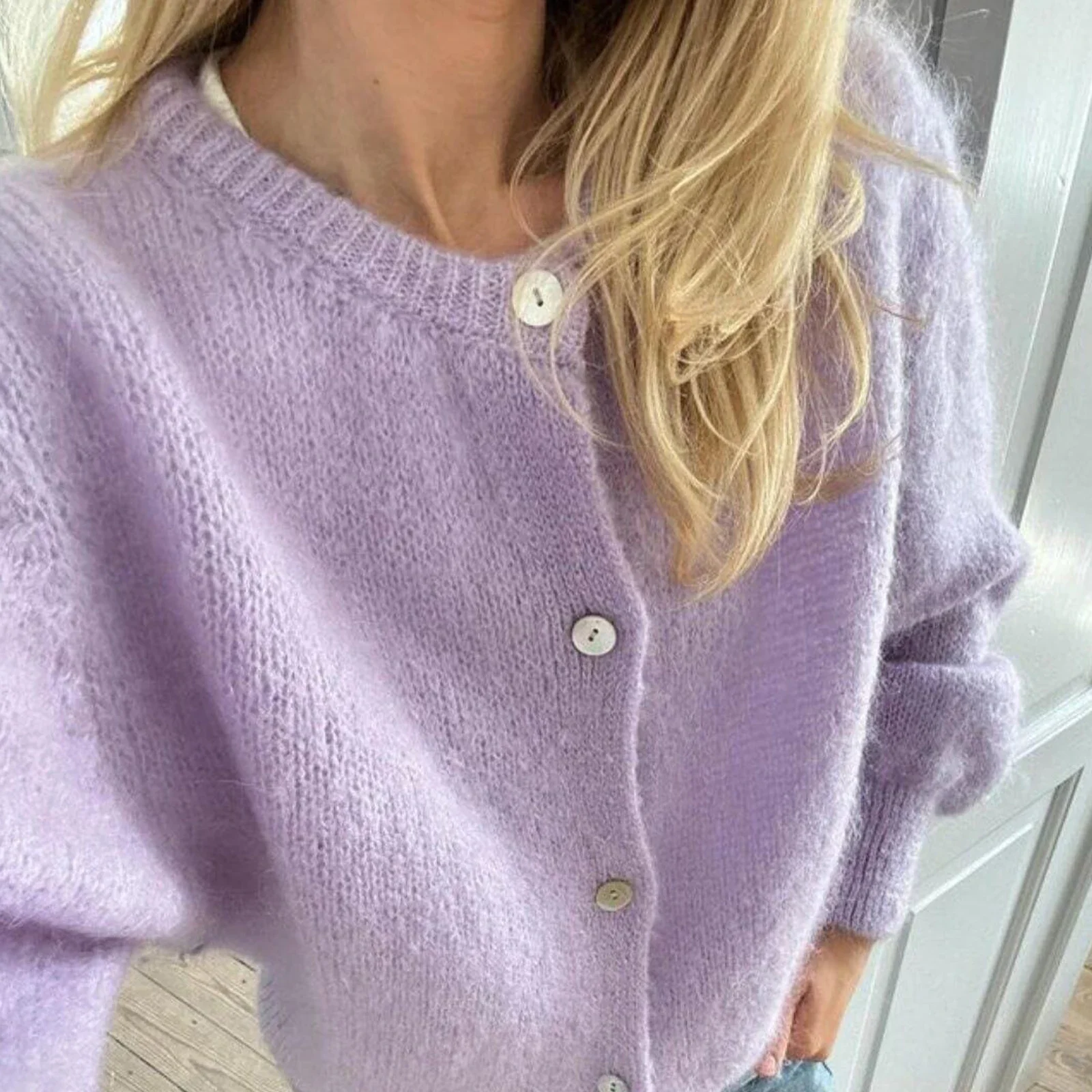 hirigin Autumn Casual Solid Knitted Cardigan Women O-neck Long Sleeve Single Breasted y2k Sweaters 90s Lady Loose Lazy Knitwear