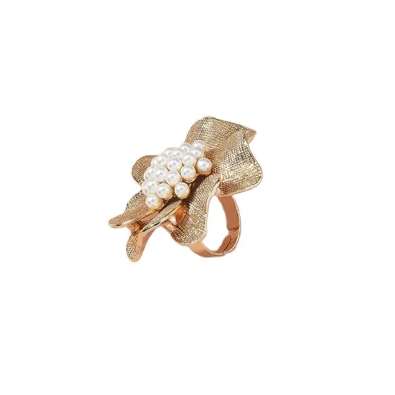 

XiaoXiangFeng Camellia Style Exaggerated Pearl Flower Simple And Unique Creative Design Opening Index Finger Ring Female