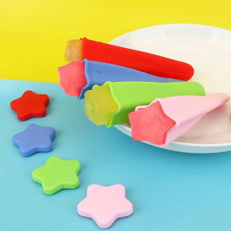 

1PC Reusable Ice Lolly Mould Ice Cube Mould Silicone With Lid Five-pointed Star Popsicle Maker Practical Durable Summer