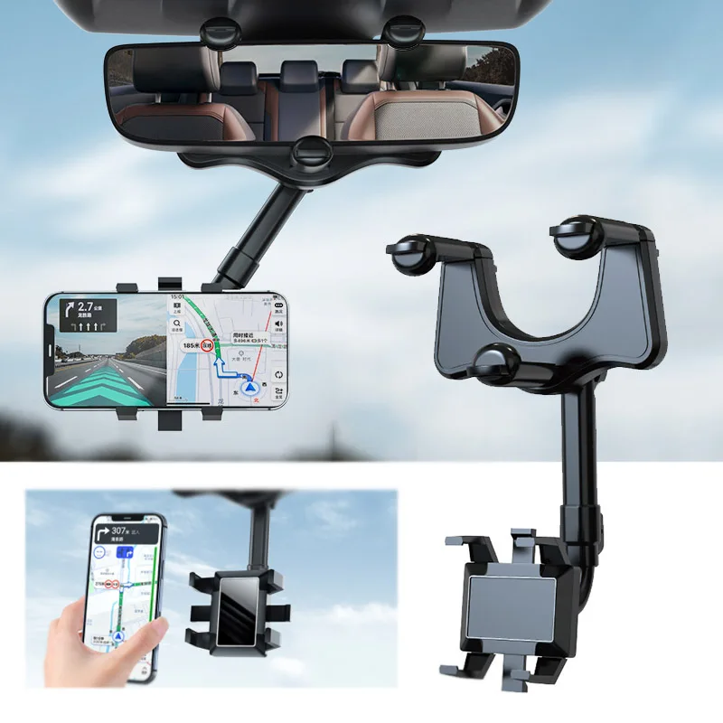 2022 Rearview Mirror Phone Holder for Car Mount Phone and GPS Holder Universal Rotating Adjustable Telescopic Car Phone Holder