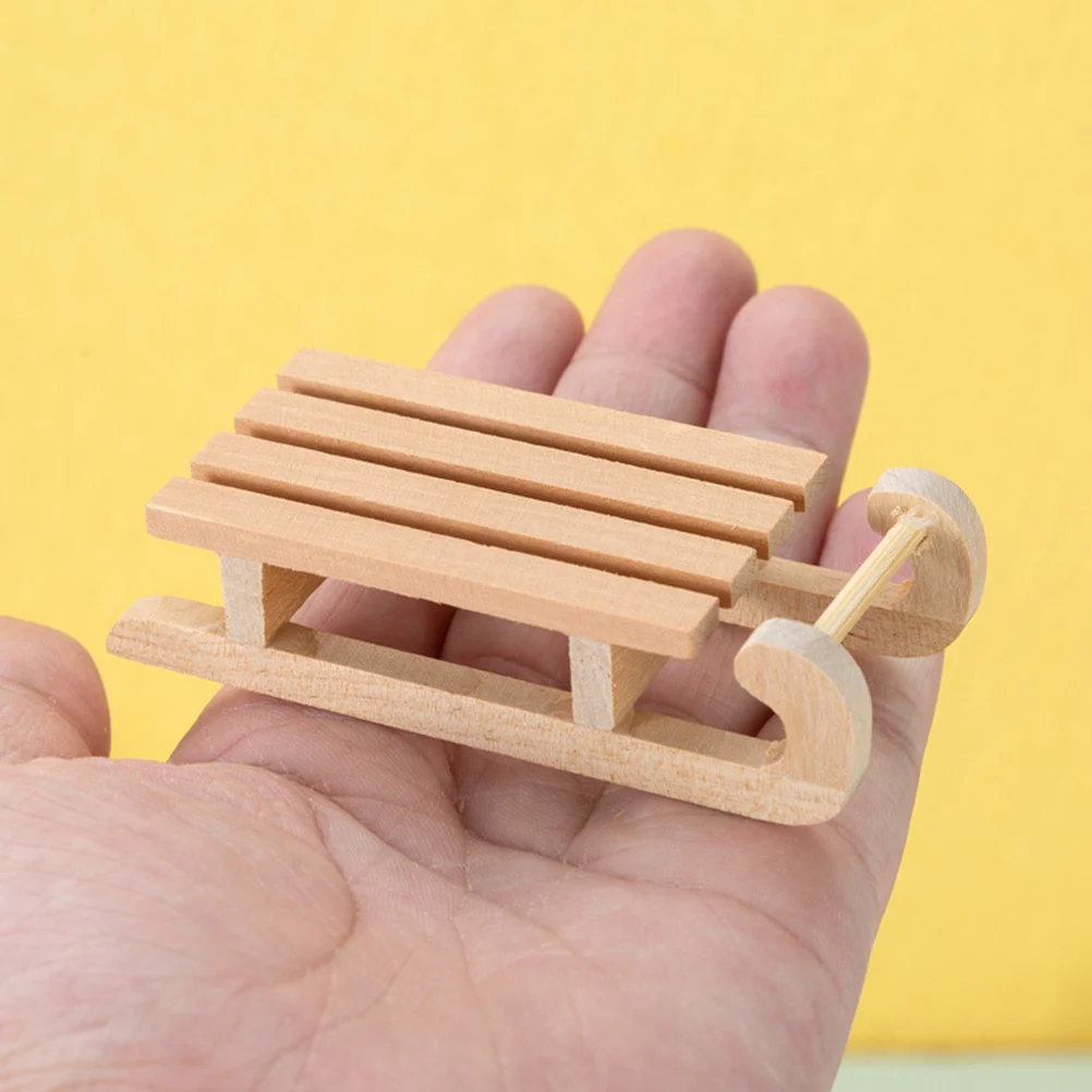 

Xmas Mini Scene Decor Miniature Doll House Prop Mini Sleigh Ornament Christmas Scene Model DIY Solid Wood Embryo Sled