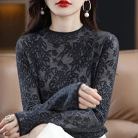 spring and autumn three dimensional carved half turtleneck lace hollow knitted korean sweater womens pullover fashion sweater