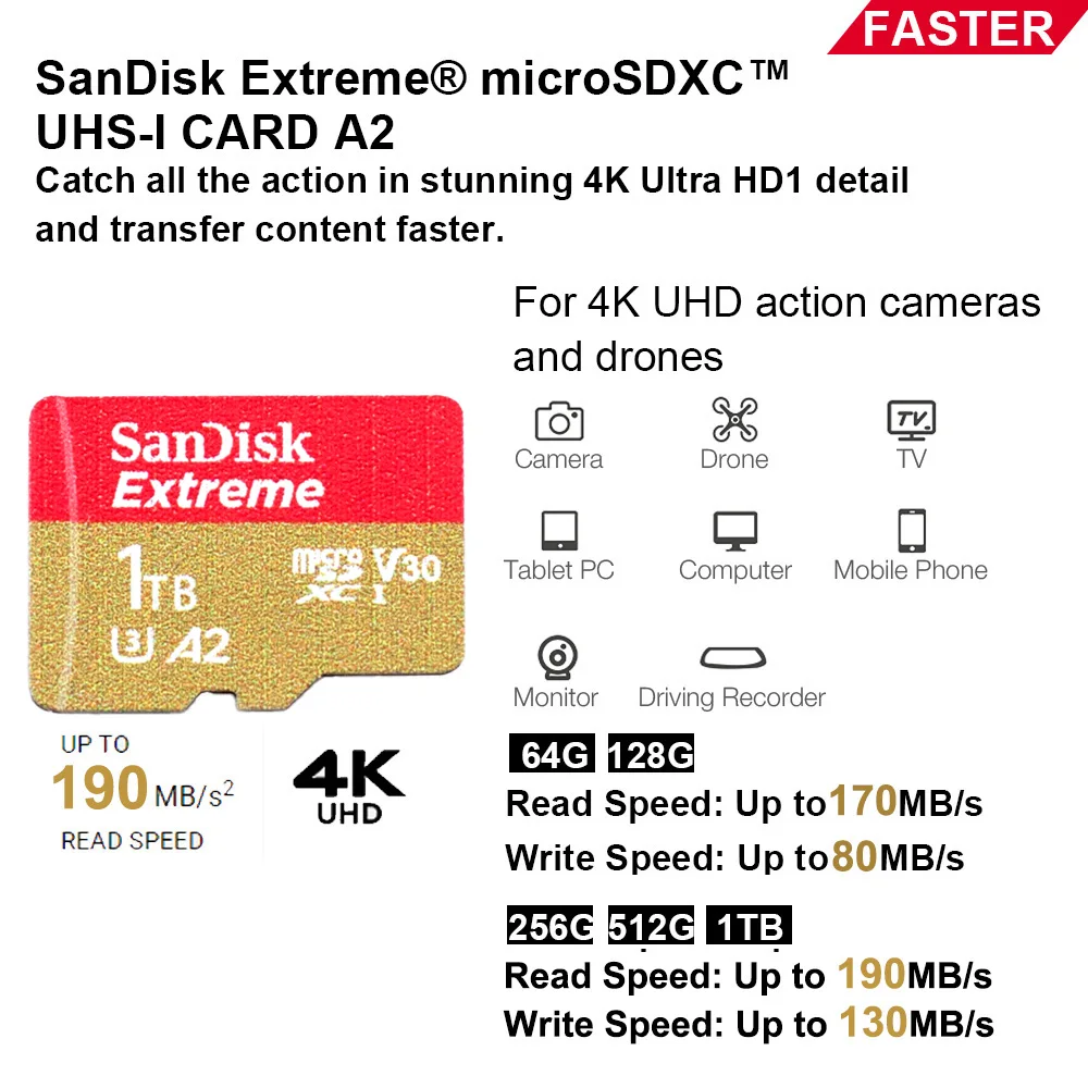 Оригинальная карта Micro SD Trans Flash microSDXC A2 UHS-I 4K памяти 64 Гб 128 ГБ 512 1 ТБ Ultra A1 U1 U3 C10 TF для