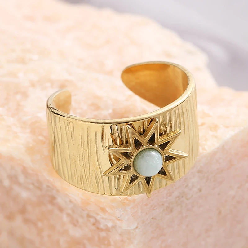 

Natural Stone Opal Open Ring Star Adjustable Rings Stainless Steel for Women Bohemian 2022 Trend Femme Aesthetic Jewelry Anillos