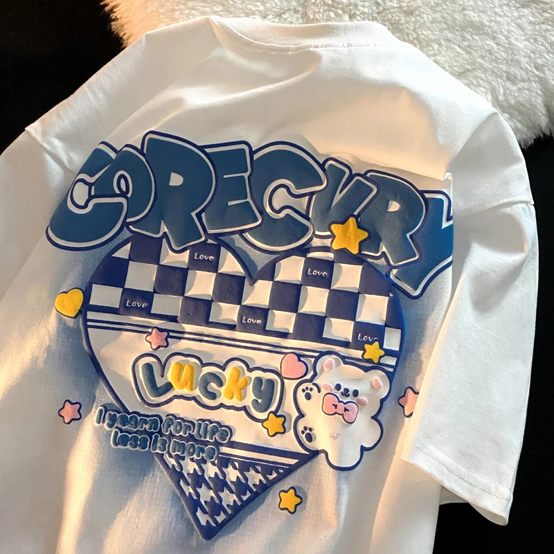 

Printing Stereogram Y2K Graphic Tee Shirt Women Summer Cotton Grunge Clothes Cute Kawaii Harajuku T-shirts Woman Streetwear