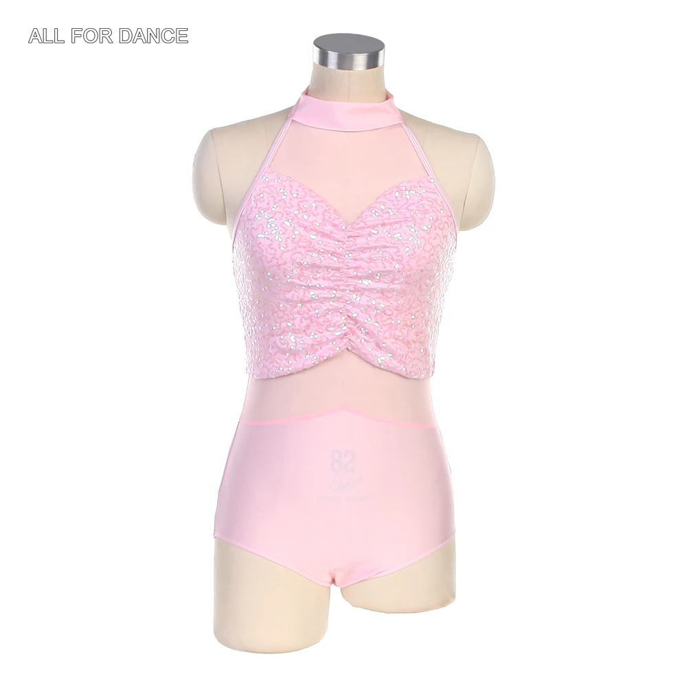 17098 Adult Ballet Wear Halter Zsa Sequin Spandex With Mesh Bodice Dance Leotard For Stage Performance Costume