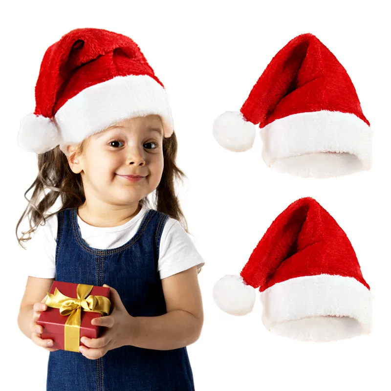 

Рождественская шапка Санта-Клаус для взрослых и детей, красная короткая плюшевая мягкая шапка, Рождественский Декор, Рождественская шапка, новогодний подарок для вечерние, товары для нового года