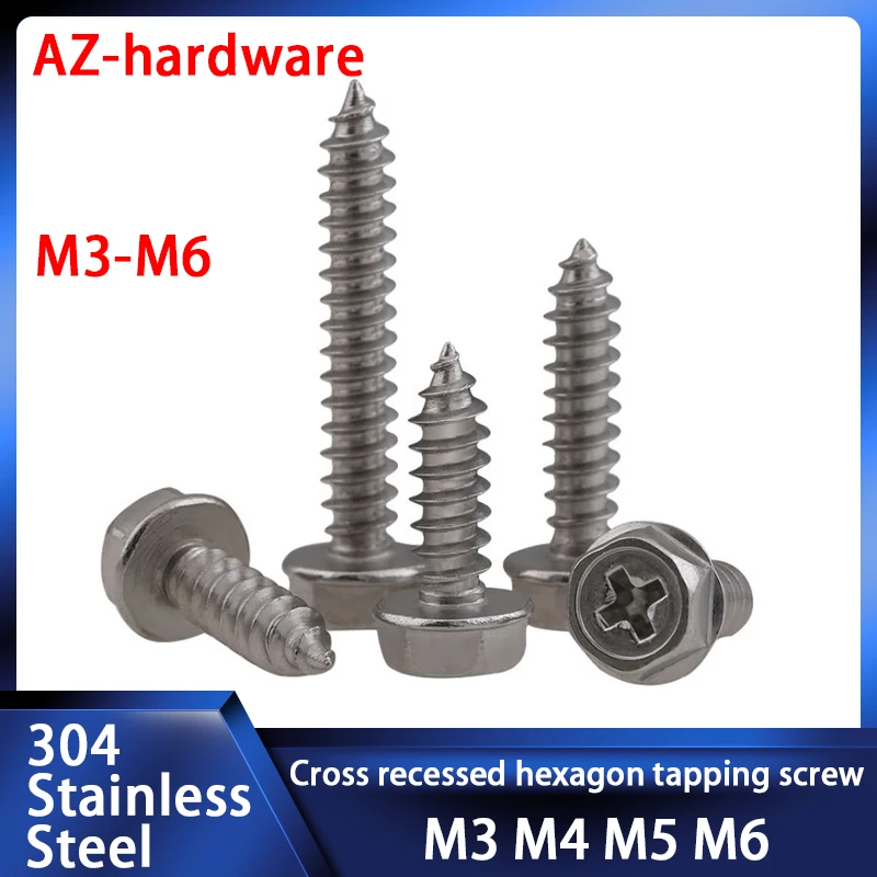 

GuHua Stainless Steel Cross External Hex Flange Self Tapping Screw With Pad Hexagon Head With Collar Tapping Screws M3-M6 10pcs