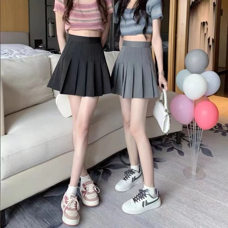 Короткая юбка в складку Новинка весенне-летние серые брюки с высокой талией для