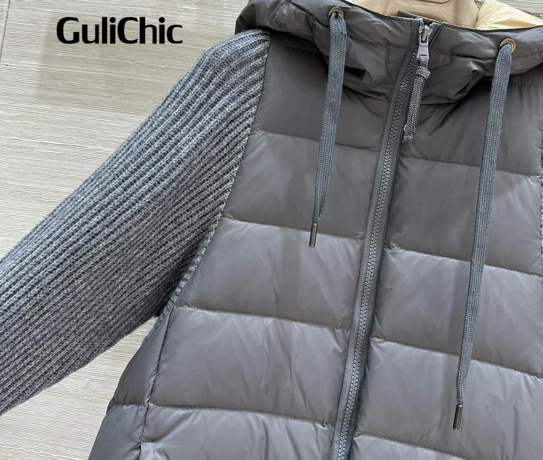 9 18 GuliChic темпераментный лацкан с двойной молнией шерстяной вязаный рукав