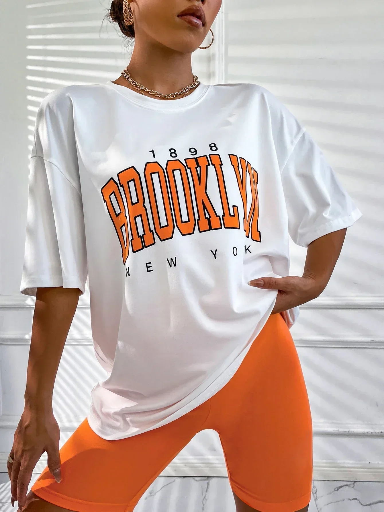 Fashion Women T-shirt Vintage 1898 Brooklyn York Letter Print T Shirt Female Harajuku Summer Short Sleeve Clothes Y2k Tops Tees