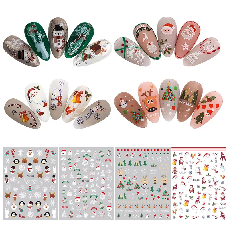 

Red Santa Claus Nail Art Decoration Sticker 2023 Unique Nails Penguin Snowflake Winter New Year 3D Sliders Manicure Decor