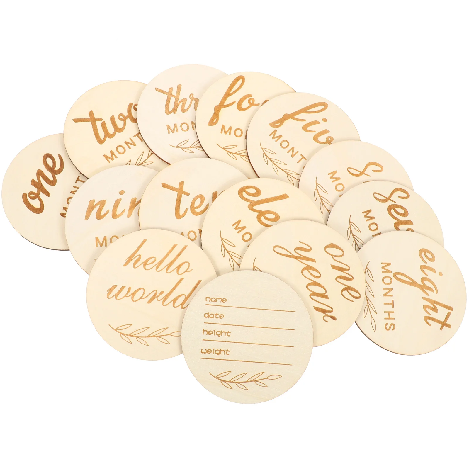 

14 Pcs Baby Birth Announcement Sign Cards Wood Monthly Milestone Wood Discs Wooden Signs Photo Growth Months Monthly Girls