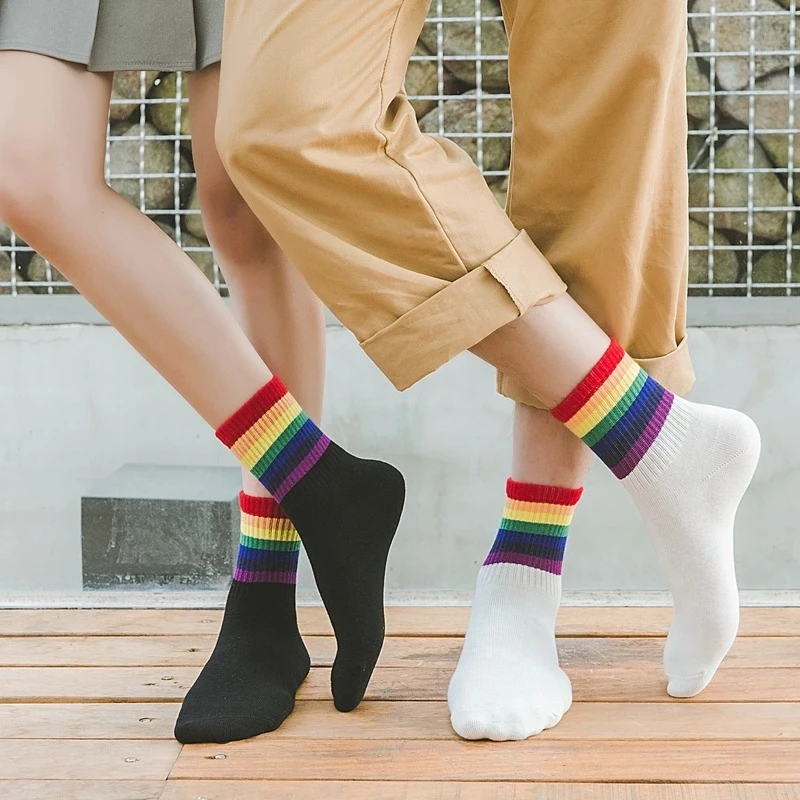 2022 Rainbow Socks for Women Funny Striped Mid Tube Socks Ladies Cotton Ankle Socks Autumn Trend chaussettes enfants pour fille