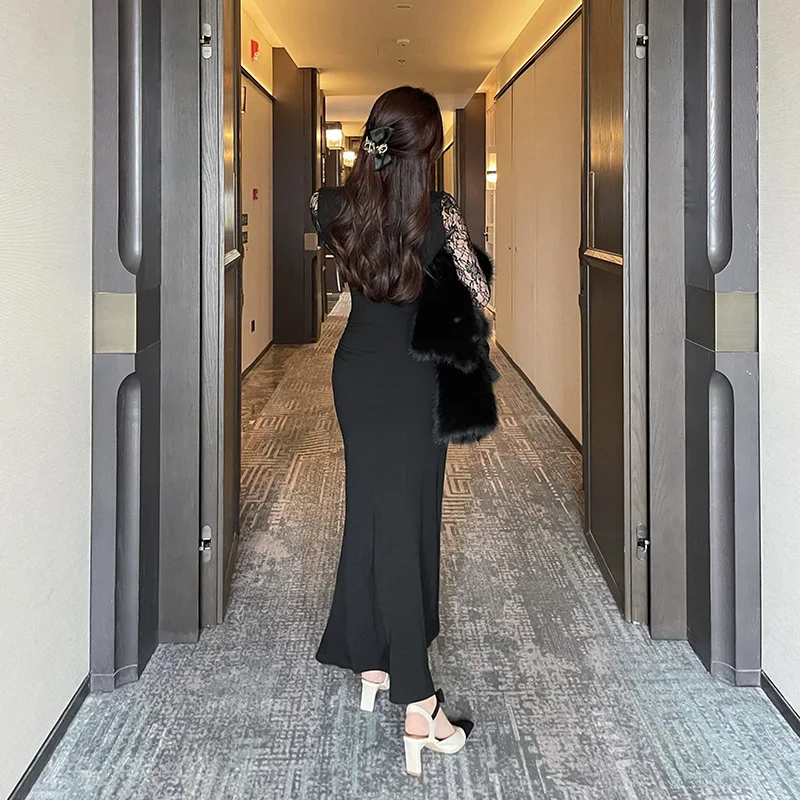 Женское кружевное платье в стиле пэчворк