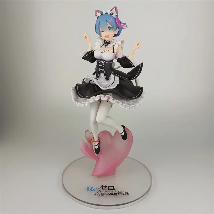 

Anime Re:Life In A Different World From Zero Maid Outfit Cat Ear Rem Maid Outfit PVC Action Figure Model Toys Doll 24cm