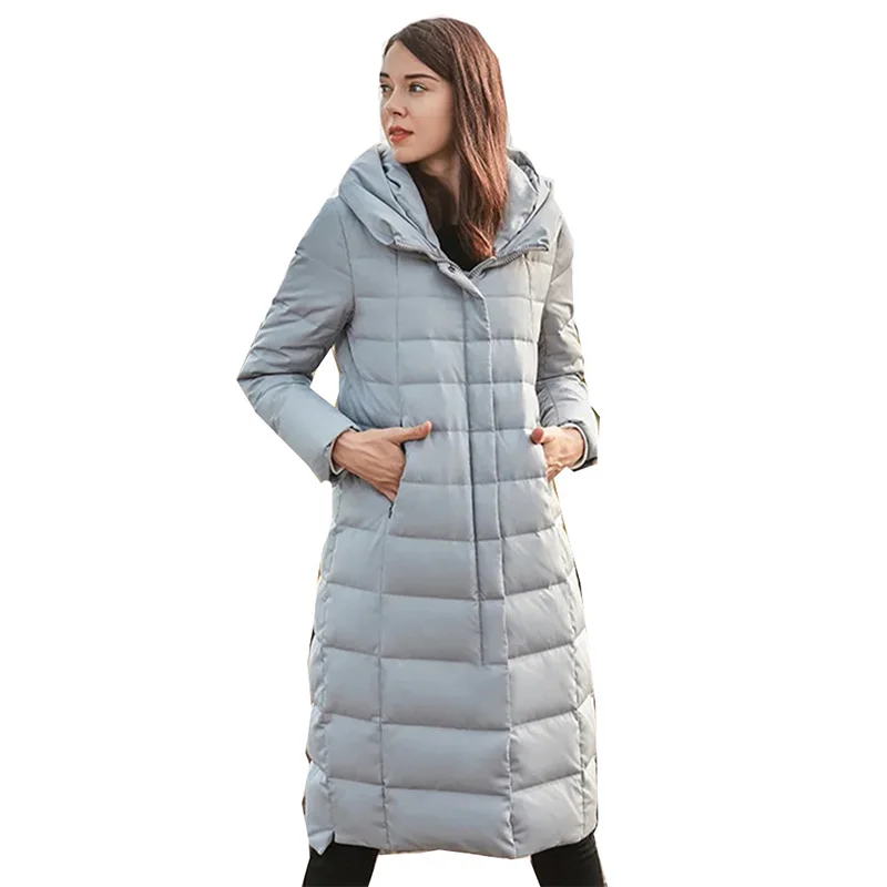 2022 Autumn Winter New Down Jacket Women's Long Hooded White Duck Parkas Thick Warm Solid Color Elegant Fashion Coat Female