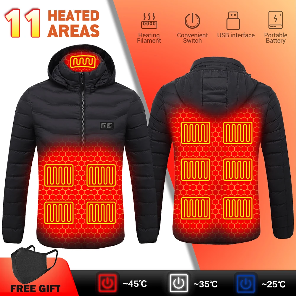 

Men Winter Heated Jacket Vest USB Winter Outdoor Heating Jackets Warm Thermal Coat Clothing Heatable Cotton Jacket Black