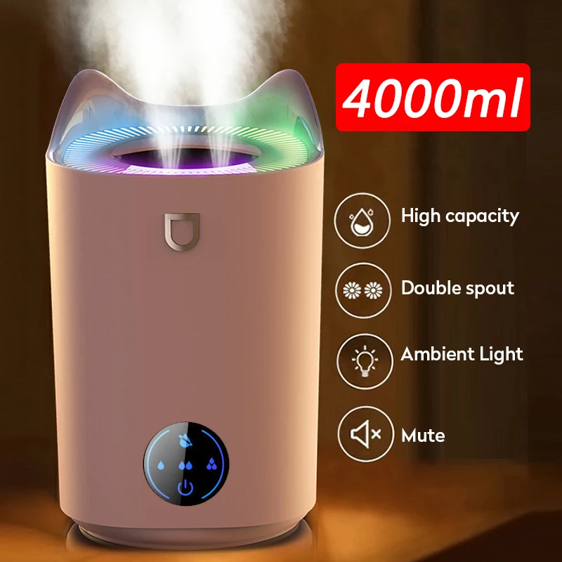 Buy 4L Air Humidifier Essential Oil Aroma Diffuser Double Nozzle With Coloful LED Light Ultrasonic Humidifiers Aromatherapy on
