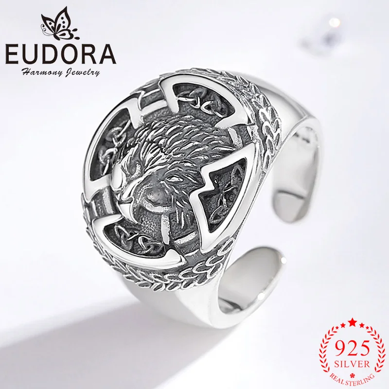 

Eudora New 925 Sterling Silver Eagle Adjustable Ring Hip Hop Open Animal Signet Rings For Men Women Exquisite Jewelry Party Gift