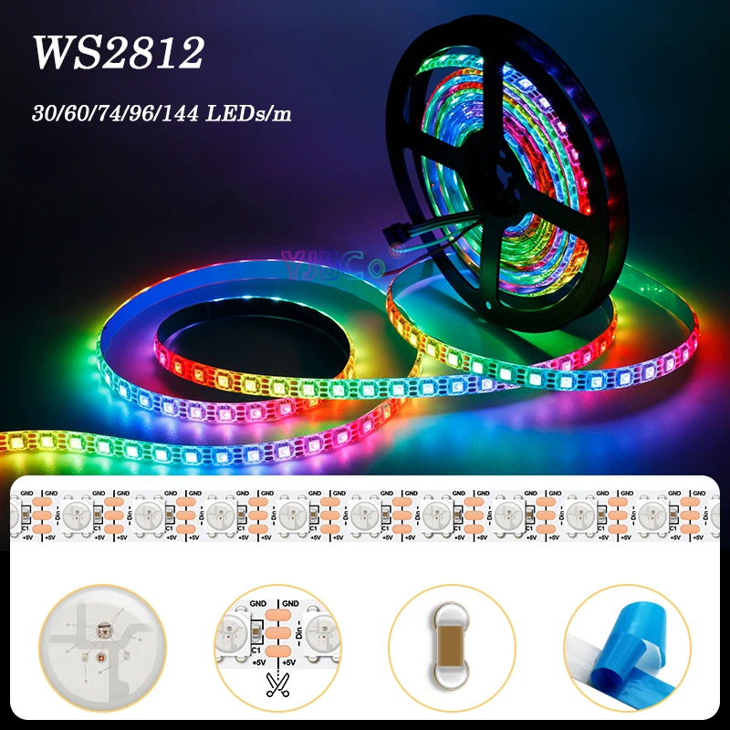 

Волшебная Светодиодная лента WS2812B, 1 ~ 5 м, фотолампа, 5 в постоянного тока, 30/60/74/96/144 пикселей/m, WS2811, IC, WS2812, гибкая неоновая лента для фотографий,...