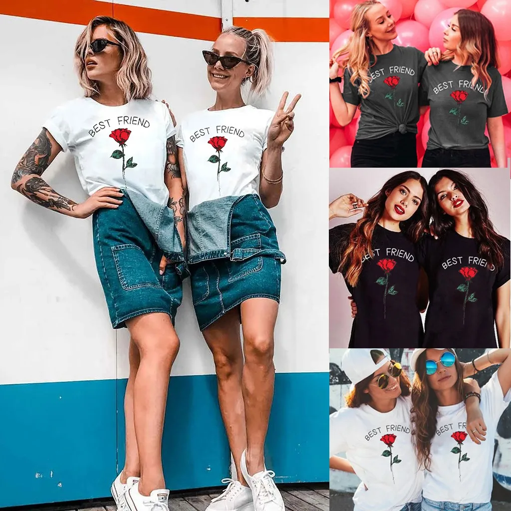 

Футболка женская с надписью «Best Friend» и принтом розы